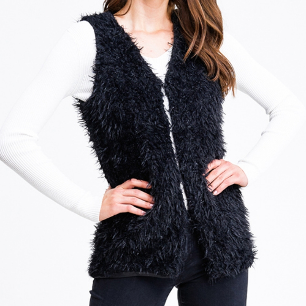 NEW Black Faux Fur Party Vest